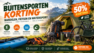 Buitensporten korting bespaar op wandelen, fietsen en watersport spullen